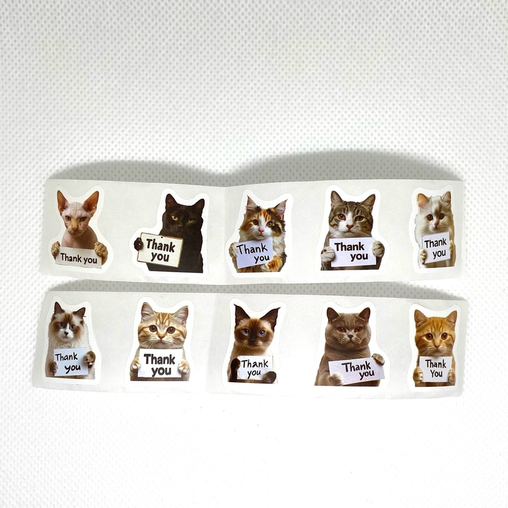 Let 500 Kitties Do the Talking on Your Packages - Cat “Thank You” Sticker Roll - Picture 4 of 9